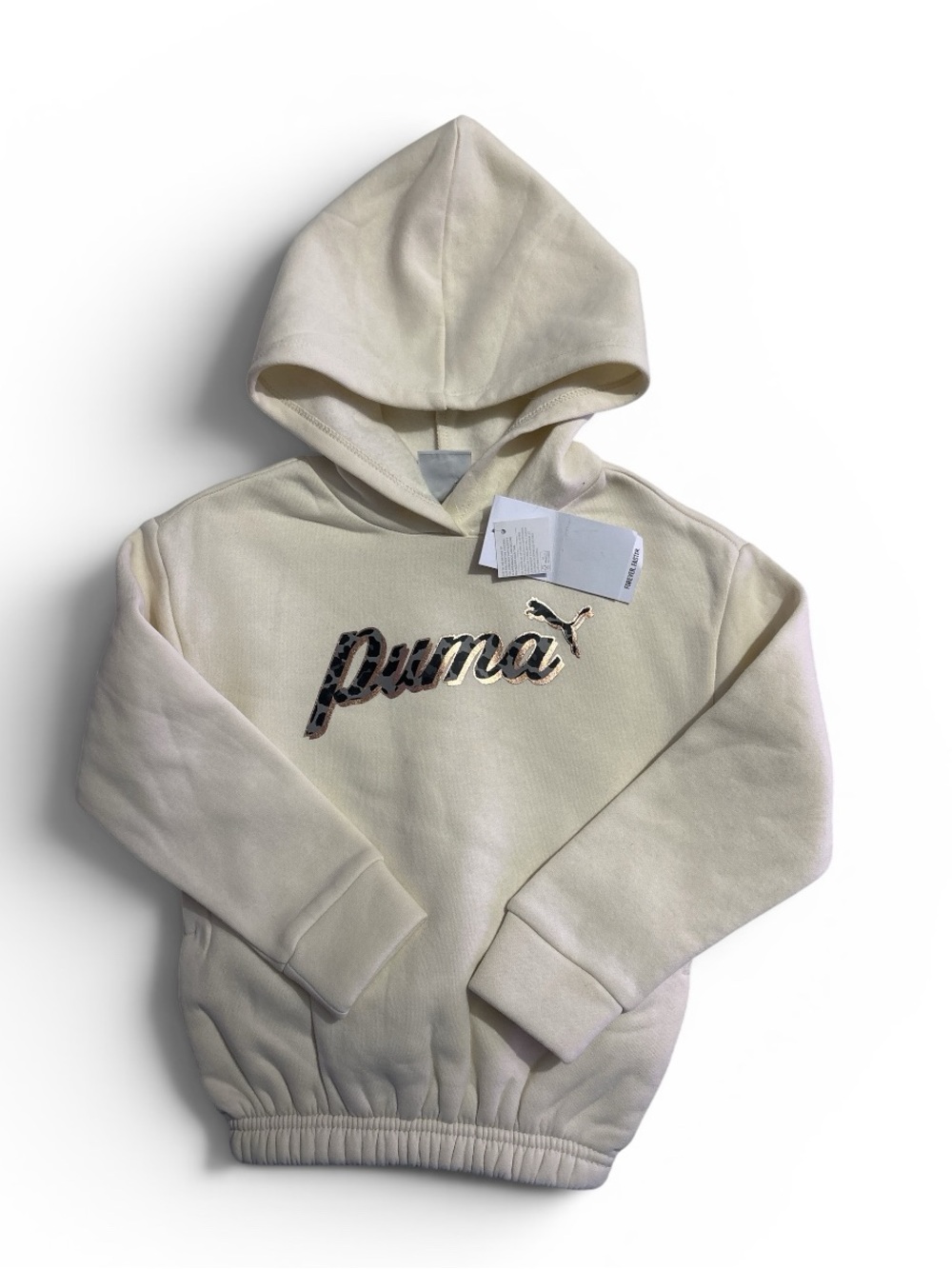 Puma Cream Kids Hoodie with Script Logo